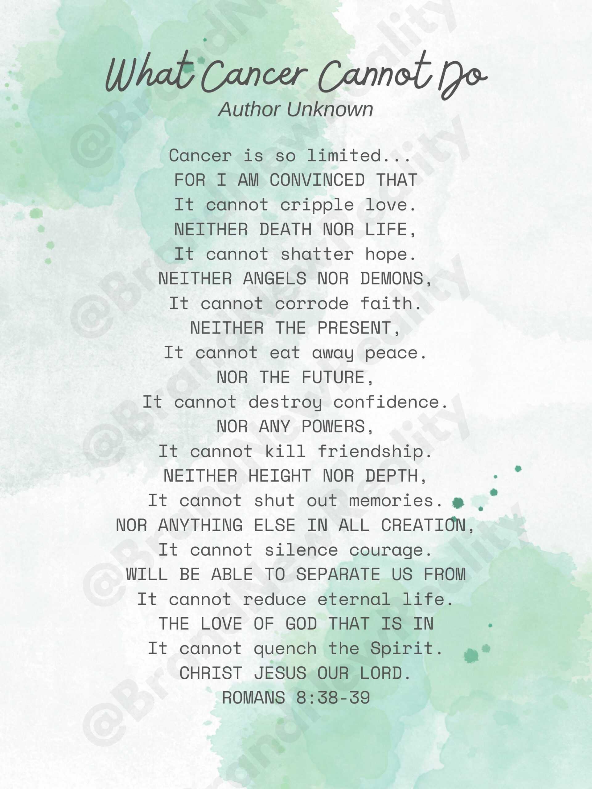 What Cancer Cannot Do - Inspiring Poem & Verse | 8.5X11 Printable regarding What Cancer Cannot Do Printable Poem