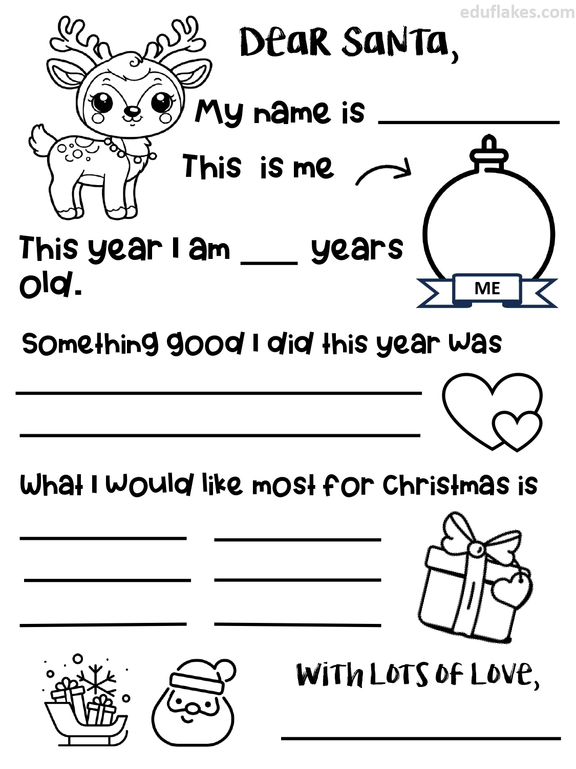 Write To Santa: Free Printable Letter Templates For Kids - Eduflakes inside Free Printable Letter to Santa Template Black and White
