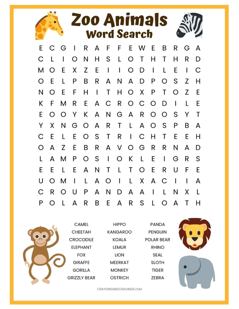 Zoo Animals Word Search Free Printable with Animal Word Search Printable